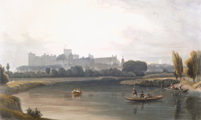 Castello di Windsor dal fiume Tamigi: una vista occidentale e pesca dalle barche, da 